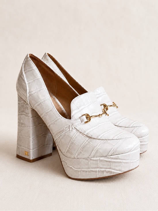 Sam Edelman Shoes - White Croc-Embossed Platform Loafers with Gold Bit Sam Edelman